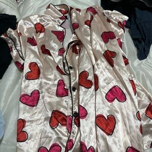 SHEIN Satin Pajama Set with Heart Design